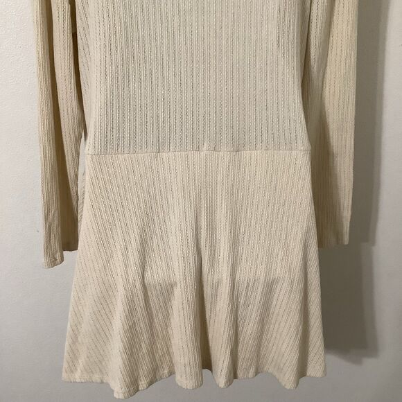 Lagenlook Cottagecore Casual Slouchy Waffle Knit Cream Button Detail Dress 1X - Picture 6 of 9